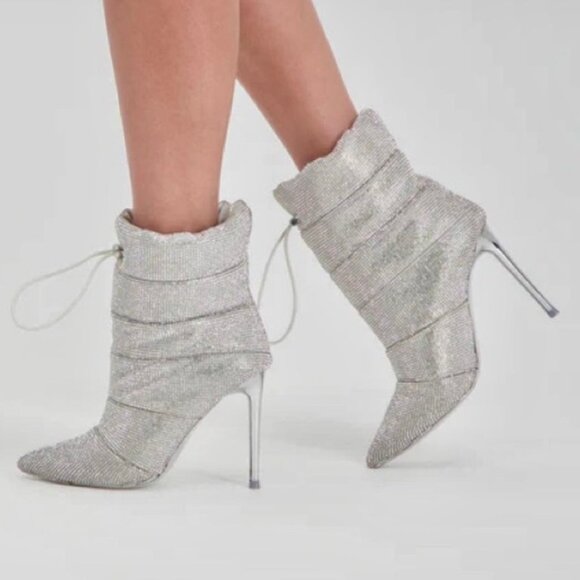 STEVE MADDEN CLOAK Women's Stiletto Heel Ankle Boots Dress Booties Silver
